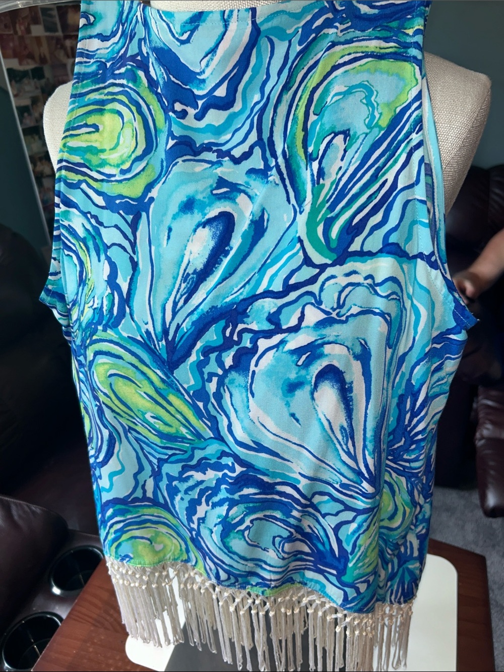 Lilly Pulitzer Blue, Aqua & Lime Swirl Fringe Tank. Size Small NWOT - Picture 3 of 6